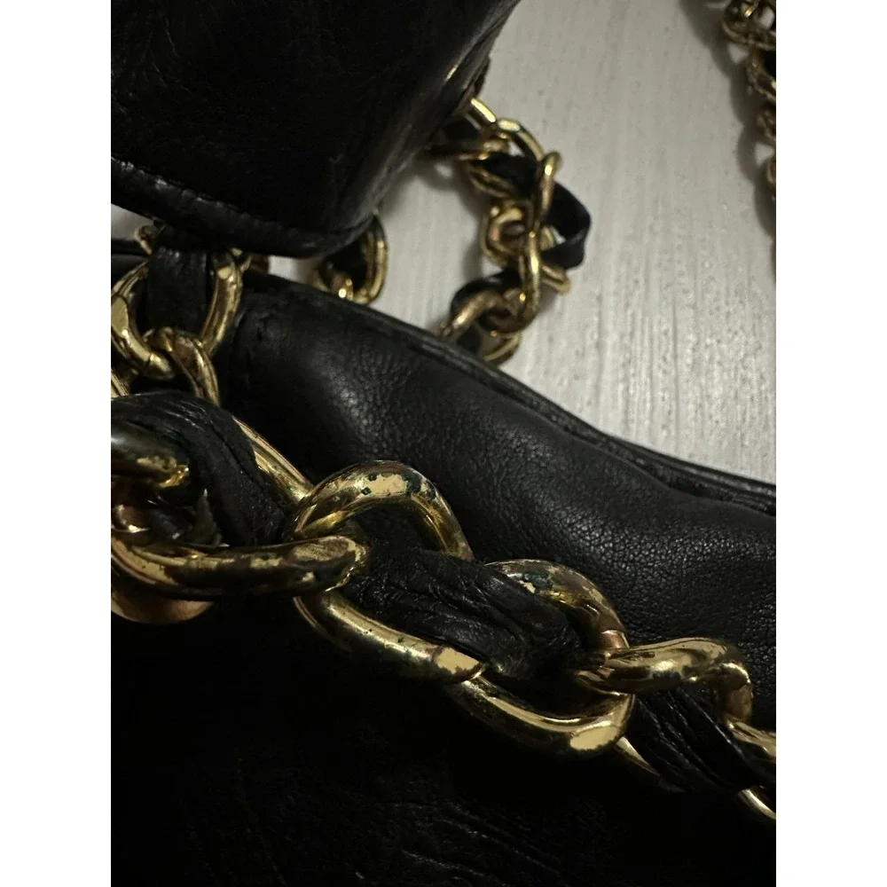 Vintage Y2K Juicy Couture Black Leather Chain‎ Handle Shoulder Bag w/ Dustbag
